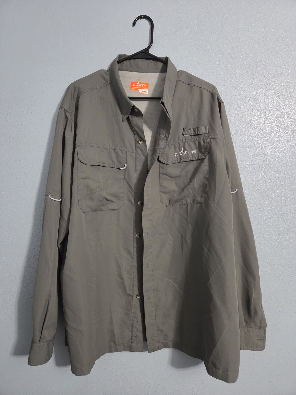 Habit Men’s XL Gray Long Sleeve Collared UV Protection Fishing Shirt #112